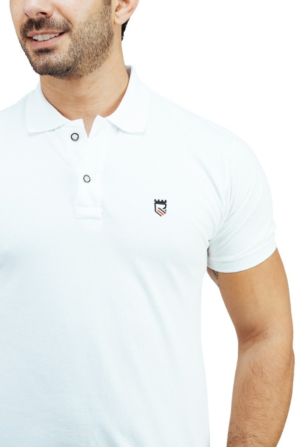 Playera Tipo Polo Color Blanco Con Bordado Slim Fit Para Hombre